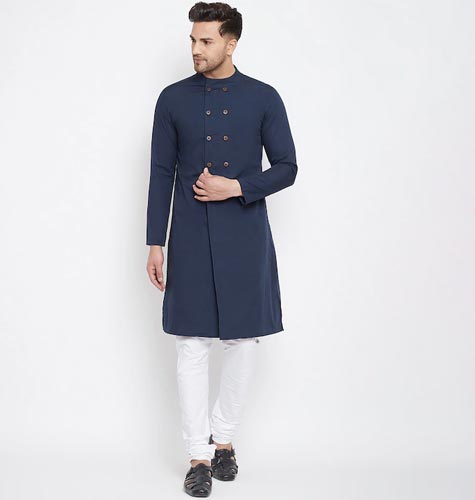 Men Navy Blue Lucknowi Kurta